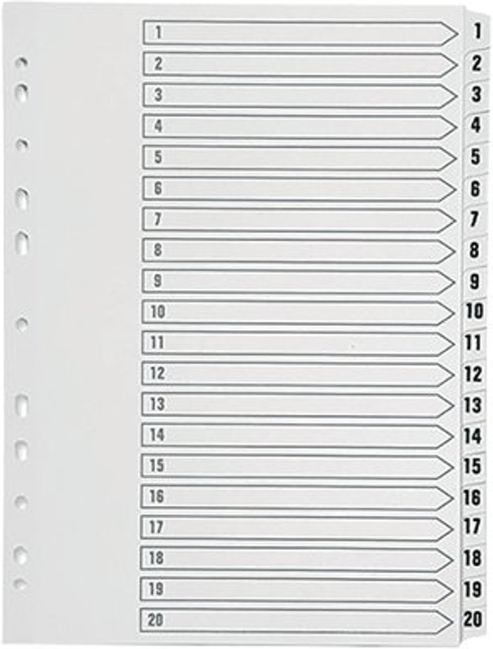 Office Monster | Q-Connect Q-Connect 1-20 Index Multi-punched Polypropylene White A4 KF01356 Q-Connect Q-Connect 1-20 Index Multi-punched Polypropylene White A4 KF01356