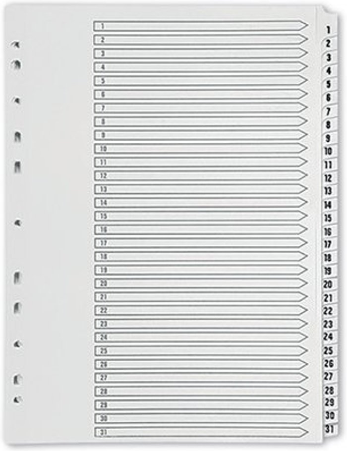 Office Monster | Q-Connect Q-Connect 1-31 Index Multi-punched Polypropylene White A4 KF01357 Q-Connect Q-Connect 1-31 Index Multi-punched Polypropylene White A4 KF01357