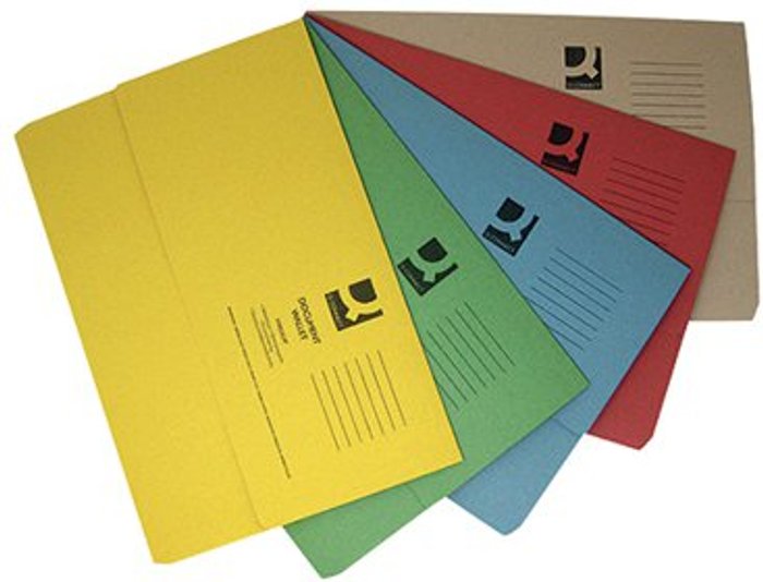 Office Monster | Q-Connect Q-Connect Document Wallets Foolscap Assorted (Pack of 50) KF01490 Q-Connect Q-Connect Document Wallets Foolscap Assorted (Pack of 50) KF01490