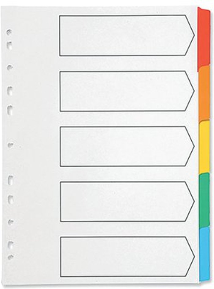Office Monster | Q-Connect Q-Connect 5-Part Index Multi-punched Reinforced Board Multi-Colour Blank Tabs A4 White KF01525 Q-Connect Q-Connect 5-Part Index Multi-punched Reinforced Board Multi-Colour Blank Tabs A4 White KF01525