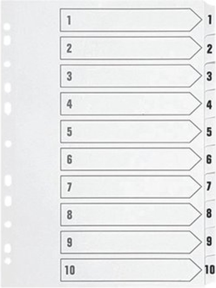 Office Monster | Q-Connect Q-Connect 1-10 Index Multi-Punched Reinforced Board Clear Tab A4 White KF01528 Q-Connect Q-Connect 1-10 Index Multi-Punched Reinforced Board Clear Tab A4 White KF01528