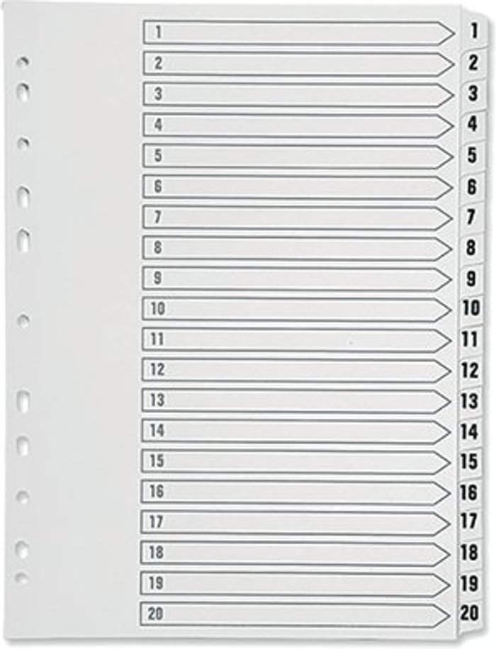 Office Monster | Q-Connect Q-Connect 1-20 Index Multi-Punched Reinforced Board Clear Tab A4 White KF01531 Q-Connect Q-Connect 1-20 Index Multi-Punched Reinforced Board Clear Tab A4 White KF01531