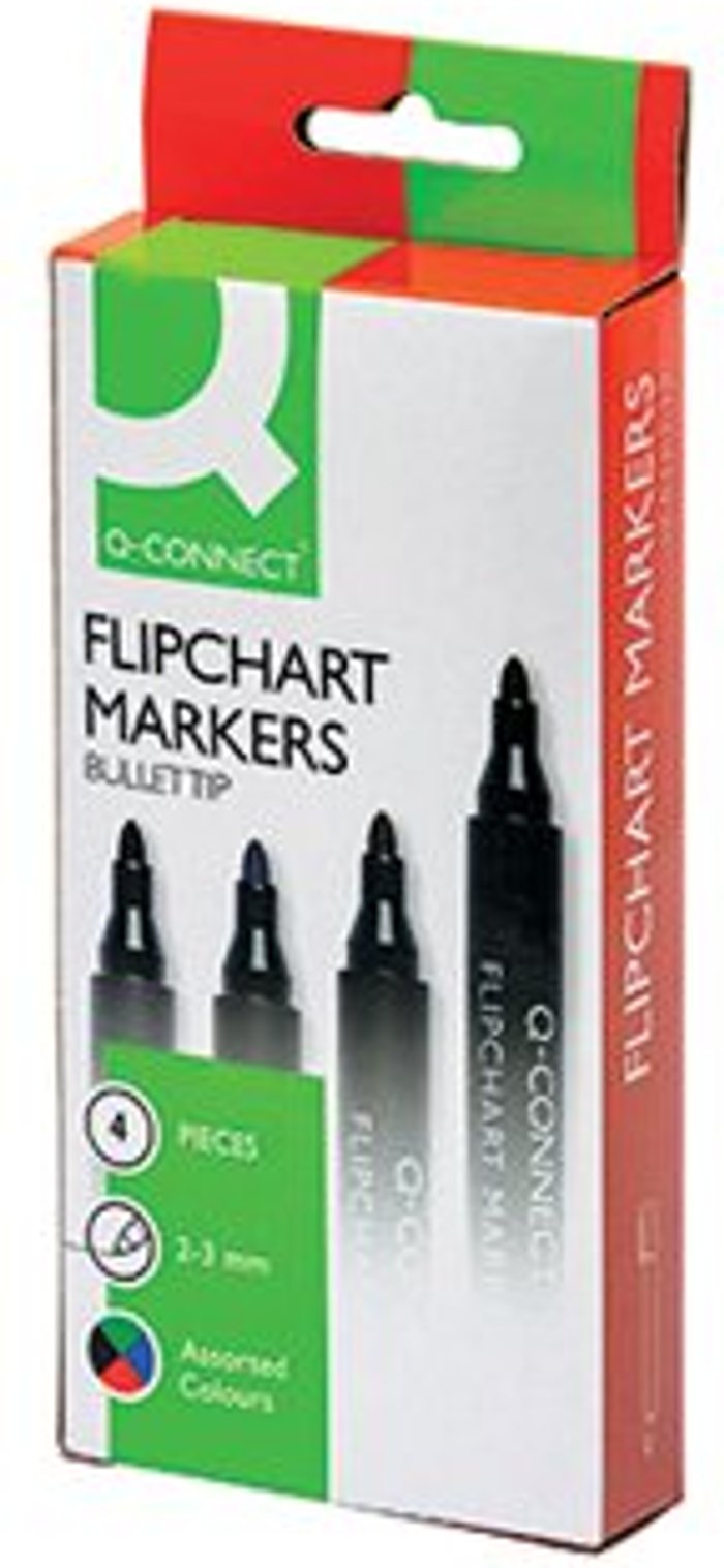 Office Monster | Q-Connect Q-Connect Flipchart Marker Pen Bullet Tip Assorted (Pack of 4) KF01551 Q-Connect Q-Connect Flipchart Marker Pen Bullet Tip Assorted (Pack of 4) KF01551