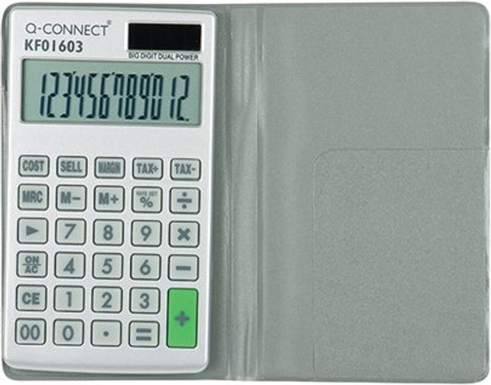 Office Monster | Q-Connect Q-Connect Silver Large 12-Digit Pocket Calculator KF01603 Q-Connect Q-Connect Silver Large 12-Digit Pocket Calculator KF01603