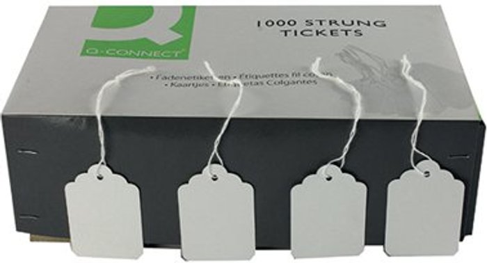 Office Monster | Unbranded Strung Ticket 57x38mm White (Pack of 1000) KF01621 Unbranded Strung Ticket 57x38mm White (Pack of 1000) KF01621