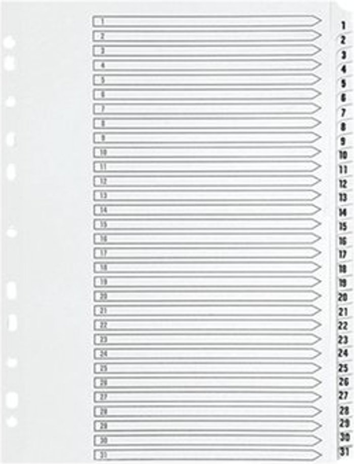 Office Monster | Q-Connect Q-Connect 1-31 Index Multi-Punched Reinforced Board Clear Tab A4 White KF01936 Q-Connect Q-Connect 1-31 Index Multi-Punched Reinforced Board Clear Tab A4 White KF01936