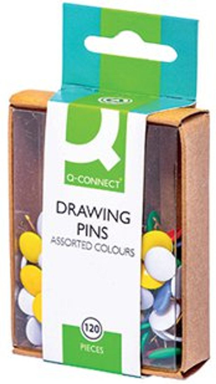 Office Monster | Q-Connect Q-Connect Drawing Pins Coloured (Pack of 1200) KF02020Q Q-Connect Q-Connect Drawing Pins Coloured (Pack of 1200) KF02020Q