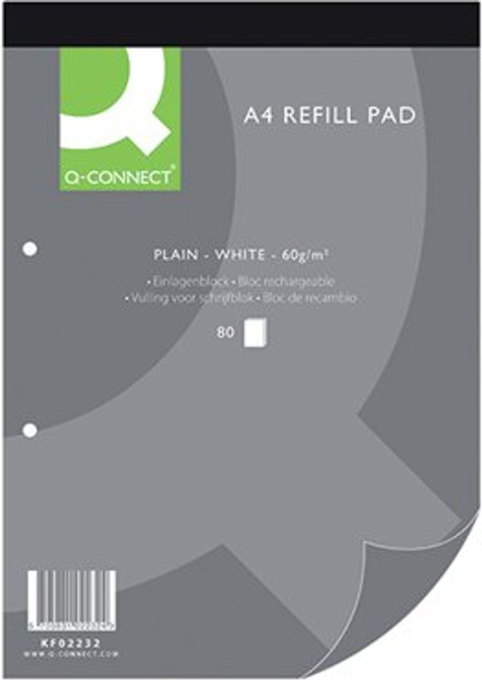 Office Monster | Q-Connect Q-Connect Plain Headbound Refill Pad 160 Pages A4 (Pack of 10) KF02232 Q-Connect Q-Connect Plain Headbound Refill Pad 160 Pages A4 (Pack of 10) KF02232