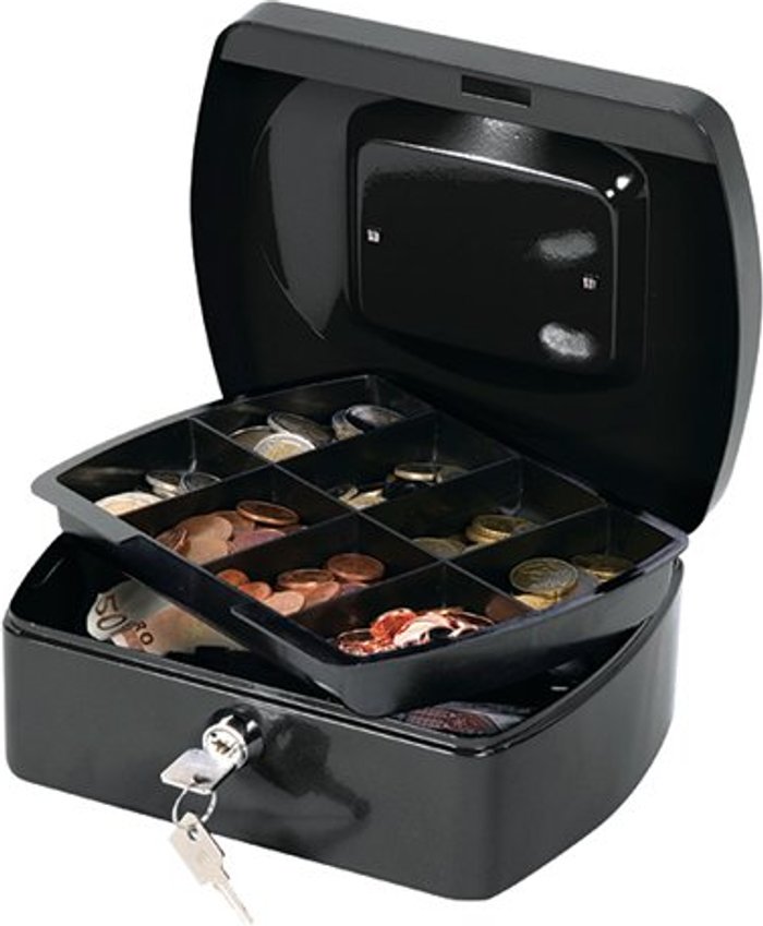 Office Monster | Q-Connect Q-Connect Cash Box 8 Inch Black KF02602 Q-Connect Q-Connect Cash Box 8 Inch Black KF02602