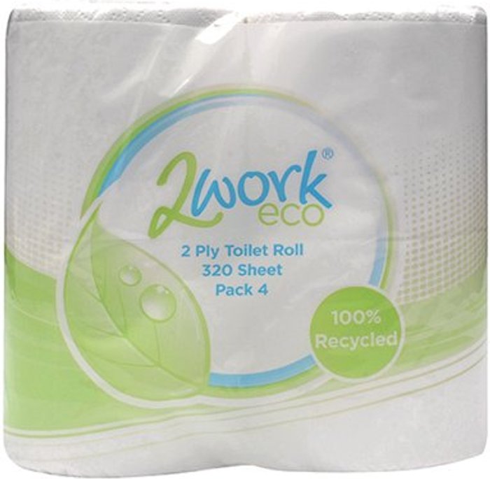 Office Monster | 2Work 2Work Recycled 2-Ply Toilet Roll 320 Sheets (Pack of 36) KF03808 2Work 2Work Recycled 2-Ply Toilet Roll 320 Sheets (Pack of 36) KF03808