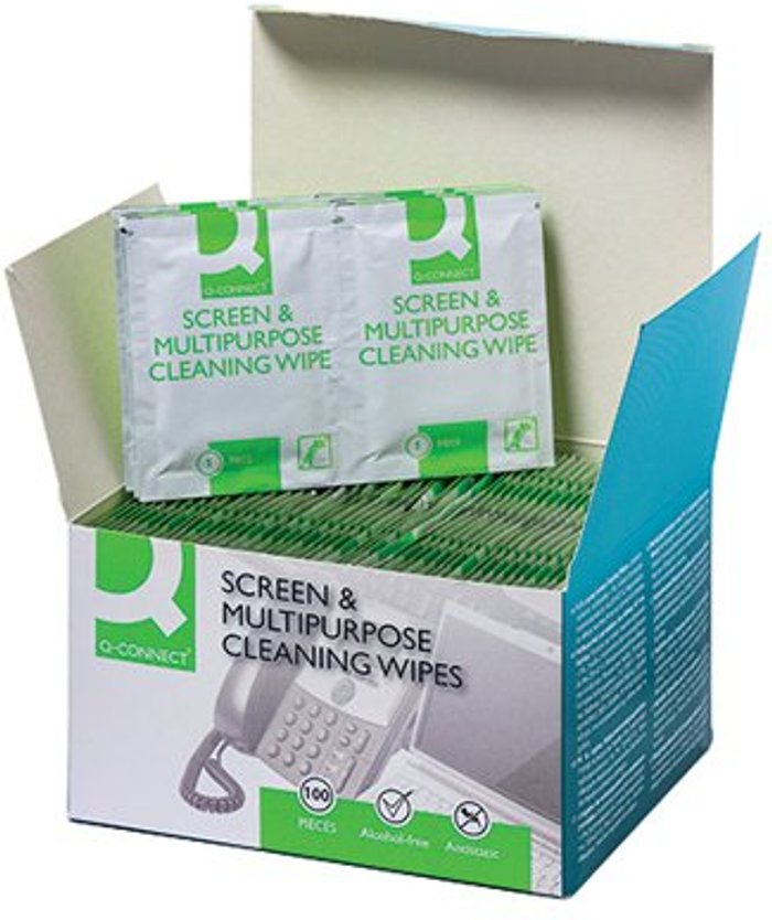 Office Monster | Q-Connect Q-Connect Screen & Multi-Purpose Wipes (Pack of 100) KF04503 Q-Connect Q-Connect Screen & Multi-Purpose Wipes (Pack of 100) KF04503