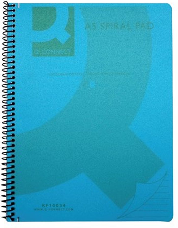 Office Monster | Q-Connect Q-Connect Spiral Bound Polypropylene Notebook 160 Pages A5 Blue (Pack of 5) KF10034 Q-Connect Q-Connect Spiral Bound Polypropylene Notebook 160 Pages A5 Blue (Pack of 5) KF10034