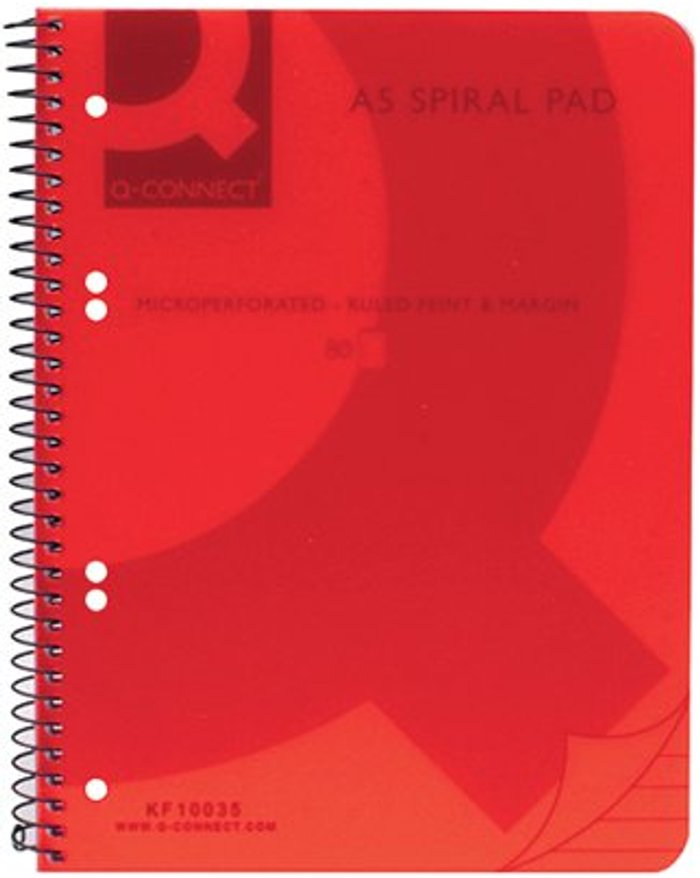 Office Monster | Q-Connect Q-Connect Spiral Bound Polypropylene Notebook 160 Pages A5 Red (Pack of 5) KF10035 Q-Connect Q-Connect Spiral Bound Polypropylene Notebook 160 Pages A5 Red (Pack of 5) KF10035