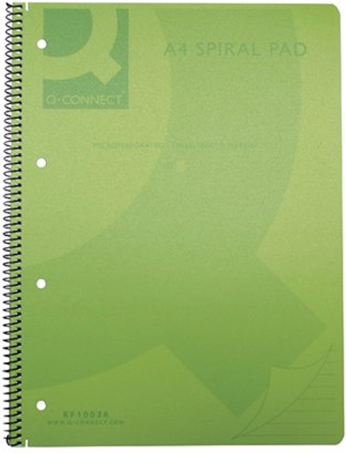 Office Monster | Q-Connect Q-Connect Spiral Bound Polypropylene Notebook 160 Pages A4 Green (Pack of 5) KF10036 Q-Connect Q-Connect Spiral Bound Polypropylene Notebook 160 Pages A4 Green (Pack of 5) KF10036