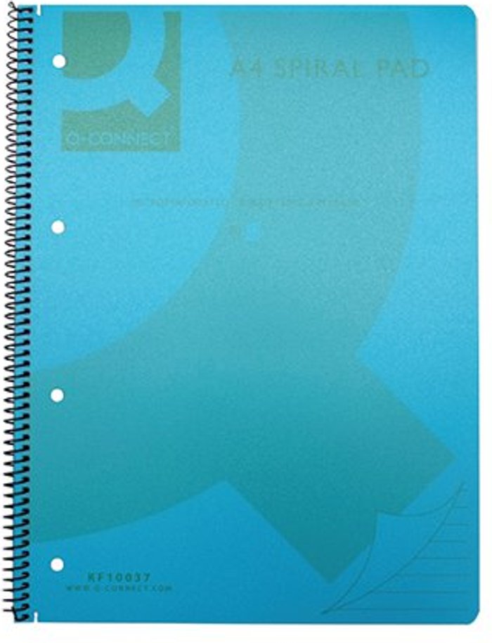 Office Monster | Q-Connect Q-Connect Spiral Bound Polypropylene Notebook 160 Pages A4 Blue (Pack of 5) KF10037 Q-Connect Q-Connect Spiral Bound Polypropylene Notebook 160 Pages A4 Blue (Pack of 5) KF10037