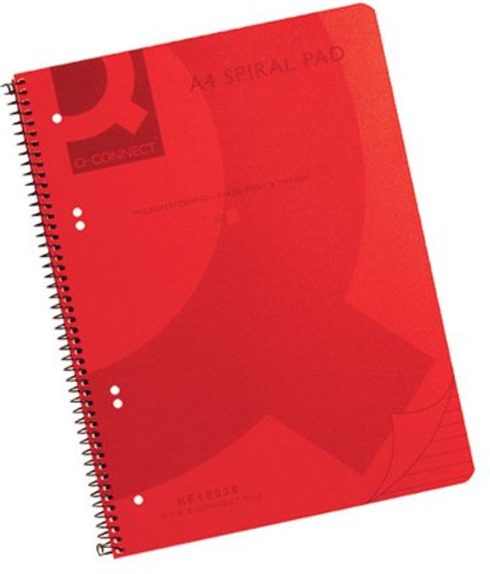 Office Monster | Q-Connect Q-Connect Spiral Bound Polypropylene Notebook 160 Pages A4 Red (Pack of 5) KF10038 Q-Connect Q-Connect Spiral Bound Polypropylene Notebook 160 Pages A4 Red (Pack of 5) KF10038