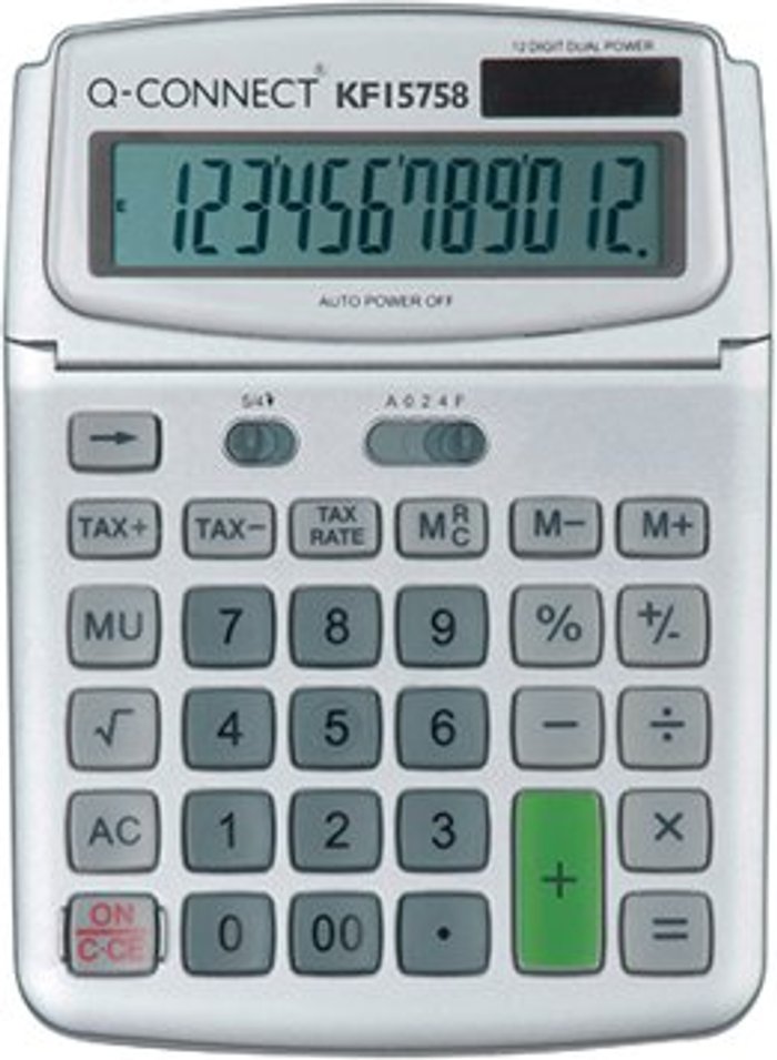 Office Monster | Q-Connect Q-Connect Large Table Top 12-Digit Calculator Grey KF15758 Q-Connect Q-Connect Large Table Top 12-Digit Calculator Grey KF15758