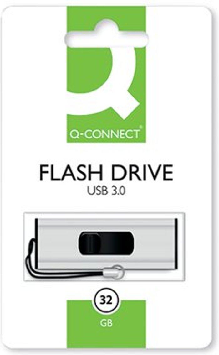 Office Monster | Q-Connect Q-Connect USB 3.0 Slider 32GB Flash Drive Silver/Black KF16370 Q-Connect Q-Connect USB 3.0 Slider 32GB Flash Drive Silver/Black KF16370