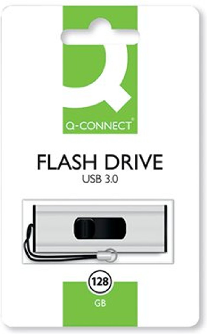 Office Monster | Q-Connect Q-Connect USB 3.0 Slider 128GB Flash Drive Silver/Black KF16375 Q-Connect Q-Connect USB 3.0 Slider 128GB Flash Drive Silver/Black KF16375