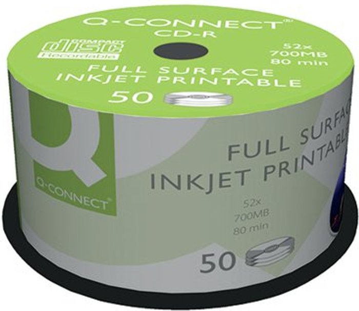 Office Monster | Q-Connect Q-Connect Inkjet Printable CD-R Discs 52x (Pack of 50) KF18020 Q-Connect Q-Connect Inkjet Printable CD-R Discs 52x (Pack of 50) KF18020