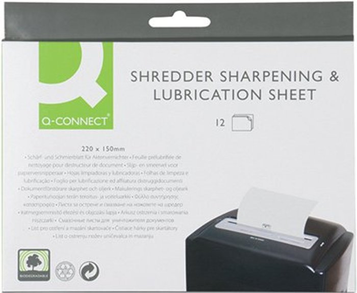 Office Monster | Q-Connect Q-Connect Shredder Sharpening and Lubrication Sheet 220x150mm (Pack of 12) KF18470 Q-Connect Q-Connect Shredder Sharpening and Lubrication Sheet 220x150mm (Pack of 12) KF18470