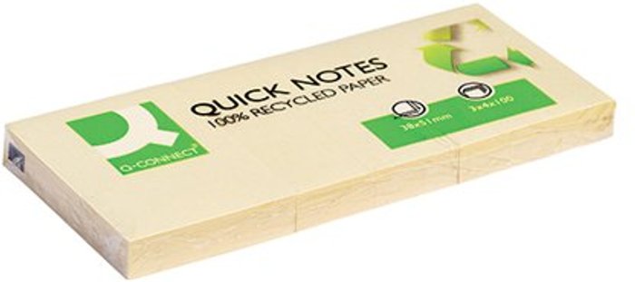 Office Monster | Q-Connect Q-Connect Quick Notes Recycled 38x51mm Yellow (Pack of 12) KF22367 Q-Connect Q-Connect Quick Notes Recycled 38x51mm Yellow (Pack of 12) KF22367