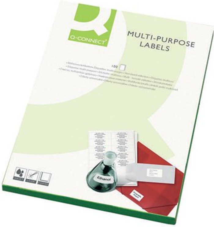 Office Monster | Q-Connect Q-Connect Multipurpose Labels 63.5x38mm 21 Per Sheet White (Pack of 2100) KF26051 Q-Connect Q-Connect Multipurpose Labels 63.5x38mm 21 Per Sheet White (Pack of 2100) KF26051
