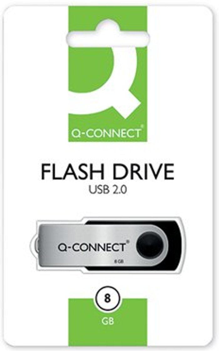 Office Monster | Q-Connect Q-Connect USB 2.0 Swivel 8GB Flash Drive Silver/Black KF41512 Q-Connect Q-Connect USB 2.0 Swivel 8GB Flash Drive Silver/Black KF41512