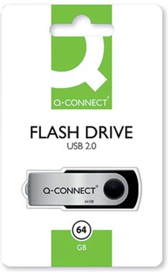 Office Monster | Q-Connect Q-Connect USB 2.0 Swivel 64GB Flash Drive Silver/Black KF41514 Q-Connect Q-Connect USB 2.0 Swivel 64GB Flash Drive Silver/Black KF41514