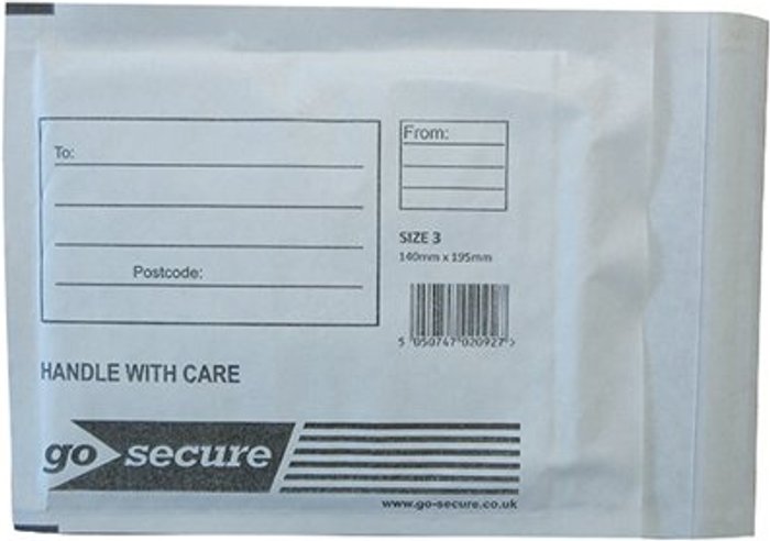 Office Monster | GoSecure GoSecure Bubble Envelope Size 3 140x195mm White (Pack of 100) KF71448 GoSecure GoSecure Bubble Envelope Size 3 140x195mm White (Pack of 100) KF71448