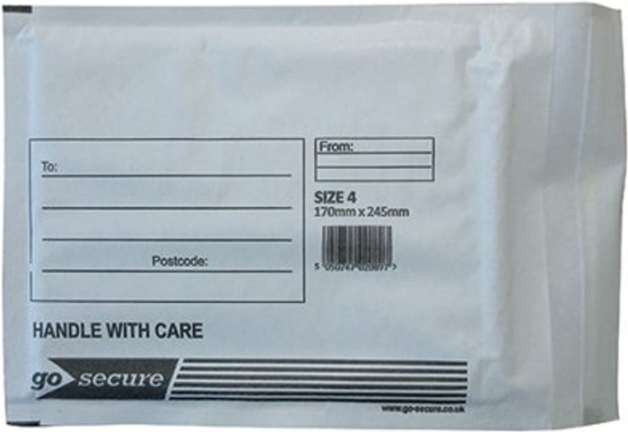 Office Monster | GoSecure GoSecure Bubble Envelope Size 4 170x245mm White (Pack of 100) KF71449 GoSecure GoSecure Bubble Envelope Size 4 170x245mm White (Pack of 100) KF71449