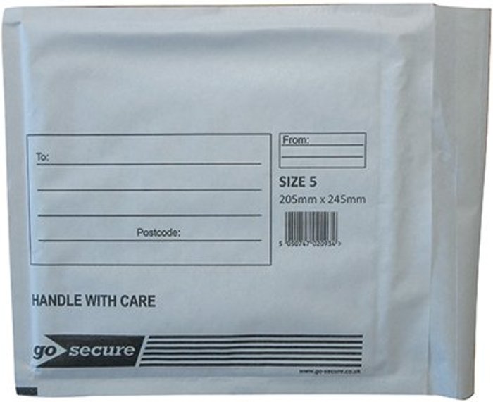 Office Monster | GoSecure GoSecure Bubble Envelope Size 5 205x245mm White (Pack of 100) KF71450 GoSecure GoSecure Bubble Envelope Size 5 205x245mm White (Pack of 100) KF71450