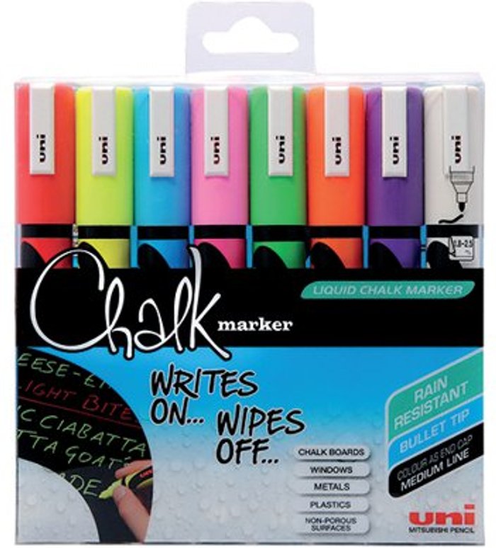 Office Monster | Uni-Ball Uni-Ball UniChalk Chalk Marker Medium Assorted (Pack of 8) 153494341 Uni-Ball Uni-Ball UniChalk Chalk Marker Medium Assorted (Pack of 8) 153494341