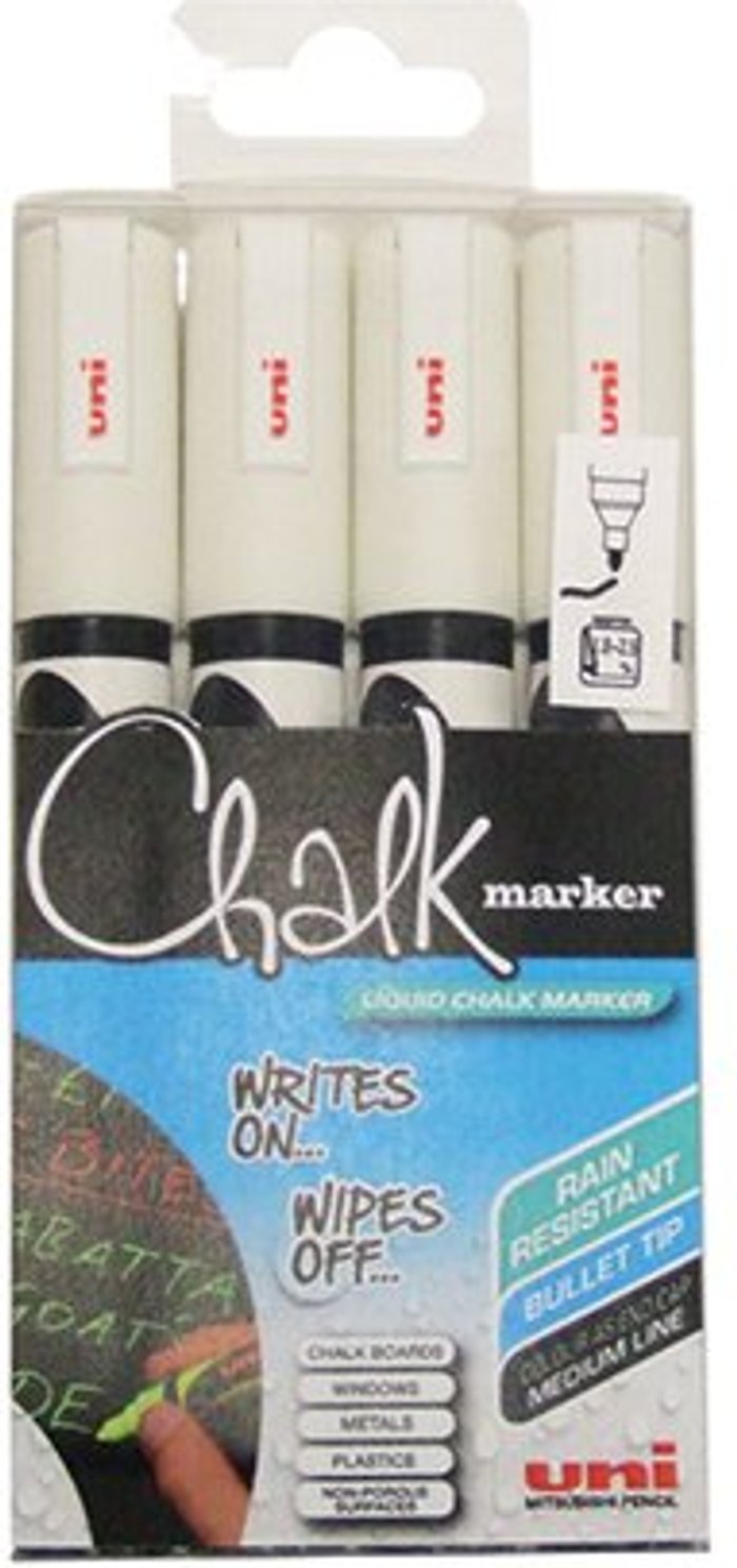 Office Monster | Uni-Ball Uni-Ball UniChalk Chalk Marker Medium White (Pack of 4) 153494342 Uni-Ball Uni-Ball UniChalk Chalk Marker Medium White (Pack of 4) 153494342