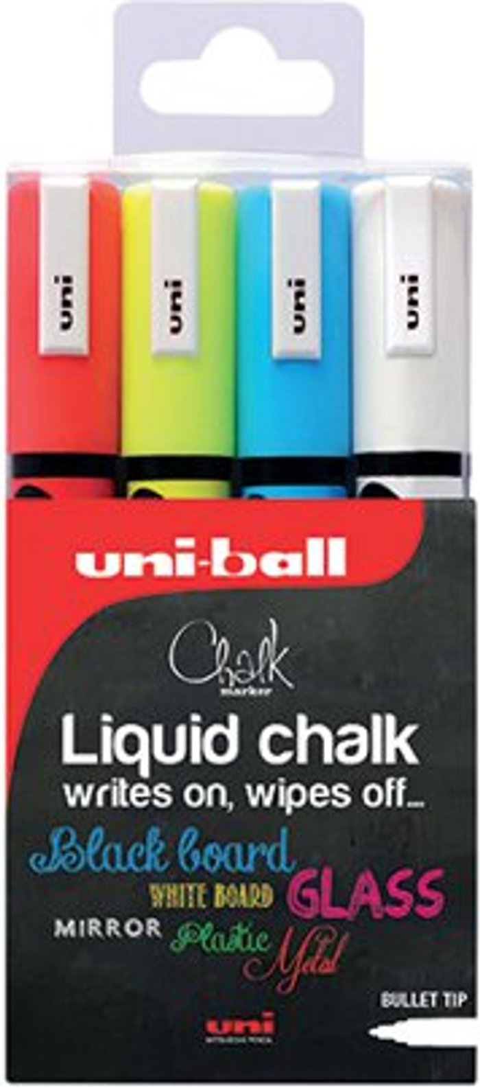 Office Monster | Uni-Ball Uniball PWE-5M Chalk Marker Medium Bullet Assorted (Pack of 4) 153528181 Uni-Ball Uniball PWE-5M Chalk Marker Medium Bullet Assorted (Pack of 4) 153528181