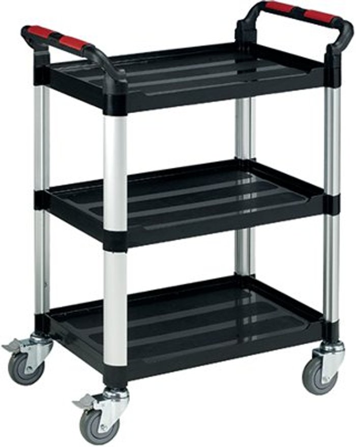 Office Monster | Barton Barton Black and Silver 3 Shelf Standard Plastic Trolley White WHTT3SS Barton Barton Black and Silver 3 Shelf Standard Plastic Trolley White WHTT3SS