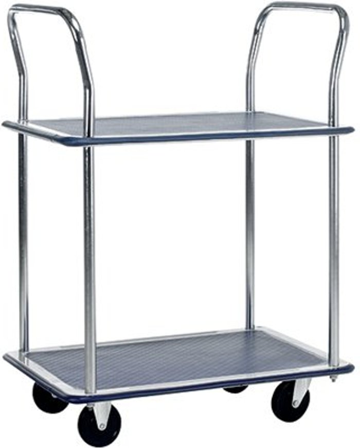 Office Monster | Barton Barton Silver and Blue 2 Shelf Trolley with Chrome Handles PST2 Barton Barton Silver and Blue 2 Shelf Trolley with Chrome Handles PST2