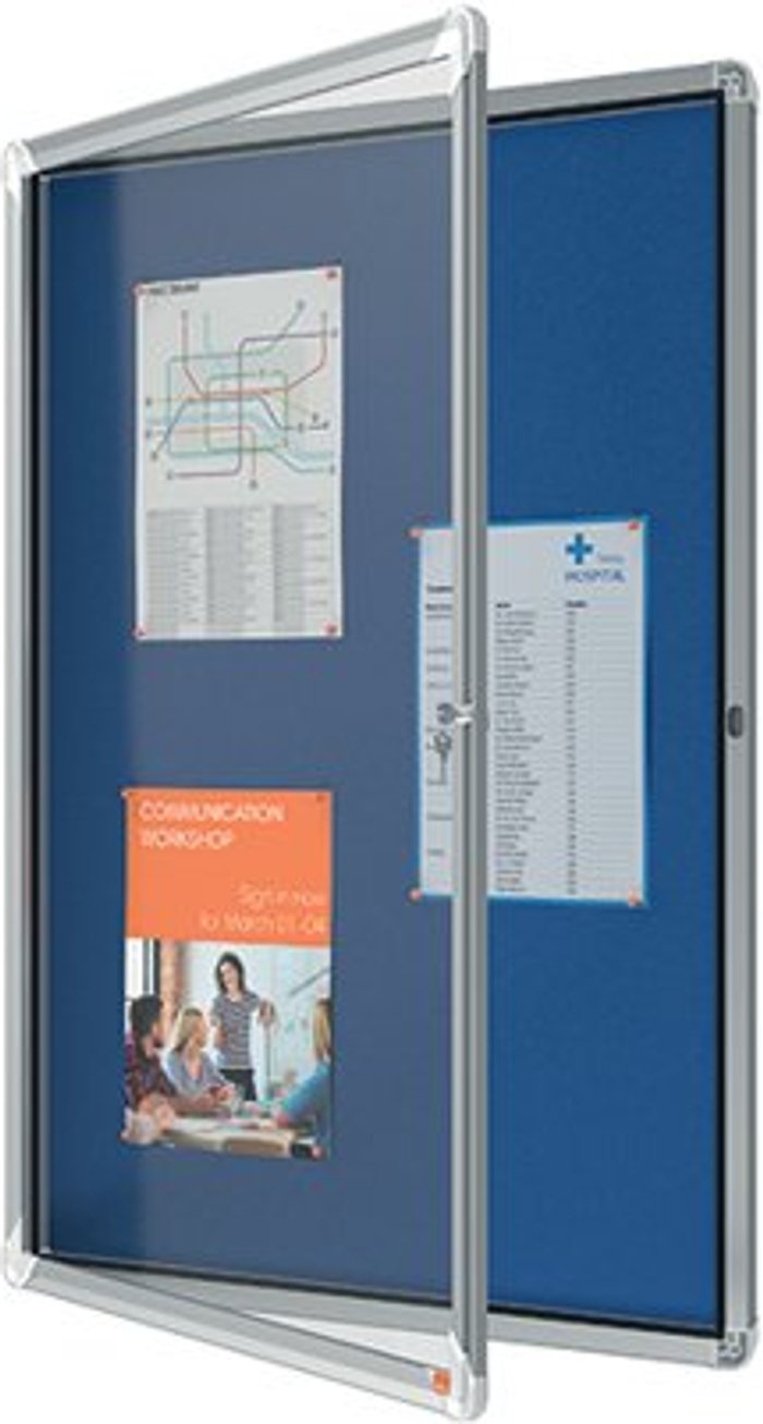 Office Monster | Nobo Nobo Premium Plus Felt Lockable Notice Board 9xA4 1902556 Nobo Nobo Premium Plus Felt Lockable Notice Board 9xA4 1902556