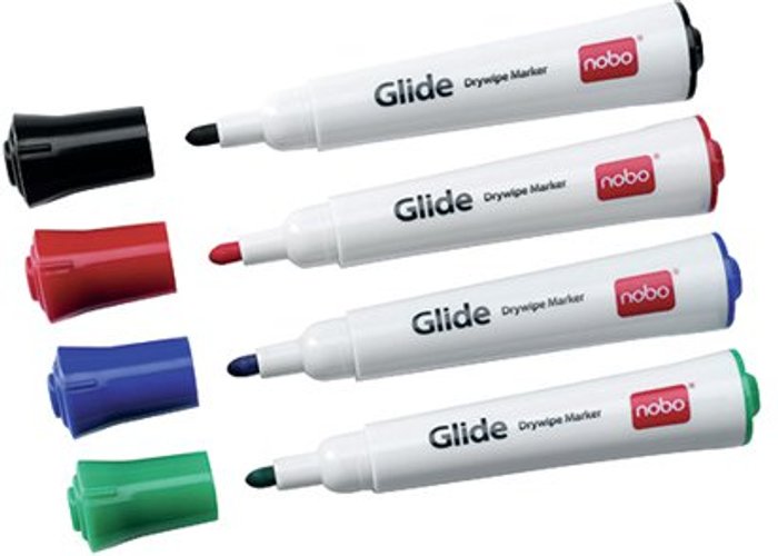 Office Monster | Nobo Nobo Glide Drywipe Marker Medium Assorted (Pack of 4) 1902096 Nobo Nobo Glide Drywipe Marker Medium Assorted (Pack of 4) 1902096