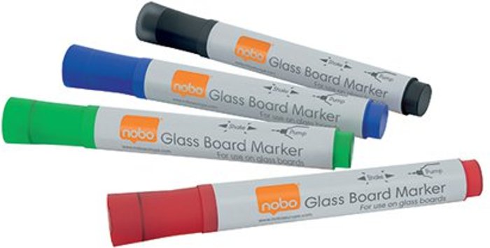 Office Monster | Nobo Nobo Glass Whiteboard Marker Assorted (Pack of 4) 1905323 Nobo Nobo Glass Whiteboard Marker Assorted (Pack of 4) 1905323
