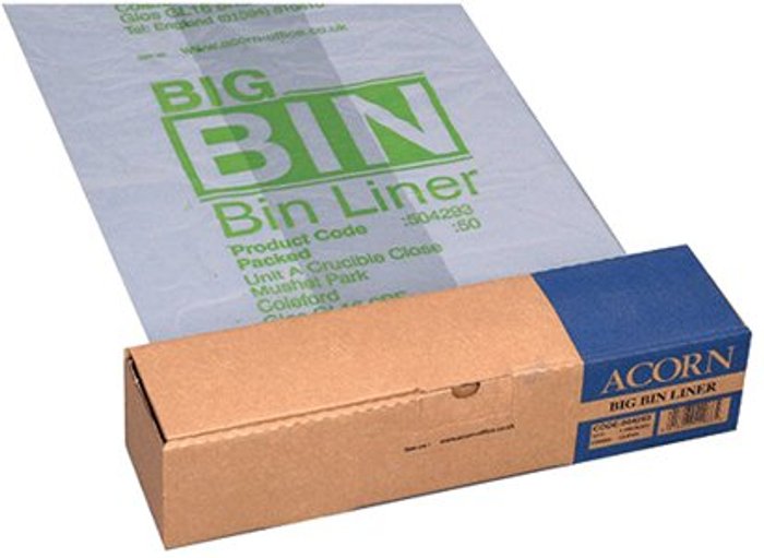 Office Monster | Acorn Acorn Big Bin/Twin Bin Heavy Duty Recycling Liner (Pack of 50) 504293 Acorn Acorn Big Bin/Twin Bin Heavy Duty Recycling Liner (Pack of 50) 504293