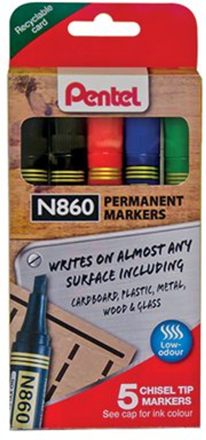 Office Monster | Pentel Pentel Chisel Tip Permanent Marker Assorted 5 Pack YN860/5-M Pentel Pentel Chisel Tip Permanent Marker Assorted 5 Pack YN860/5-M