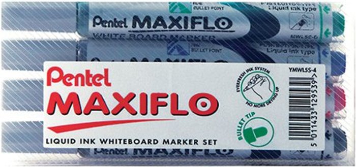 Office Monster | Pentel Pentel Maxiflo Whiteboard Marker Fine Assorted Pack of 4 YMWL5S-4 Pentel Pentel Maxiflo Whiteboard Marker Fine Assorted Pack of 4 YMWL5S-4