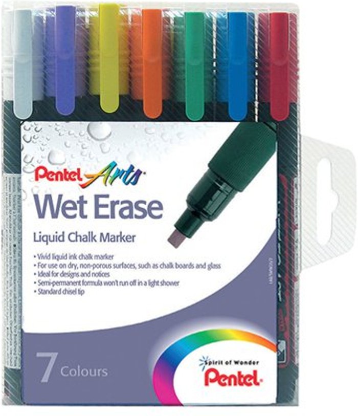 Office Monster | Pentel Pentel Liquid Chalk Marker Chisel Tip Assorted Pack of 7 SMW26/7 Pentel Pentel Liquid Chalk Marker Chisel Tip Assorted Pack of 7 SMW26/7