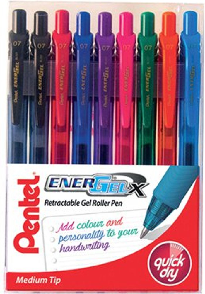 Office Monster | Pentel Pentel EnerGel Retractable Pen Medium Assorted 9 Pack YBL107/9-MIX Pentel Pentel EnerGel Retractable Pen Medium Assorted 9 Pack YBL107/9-MIX