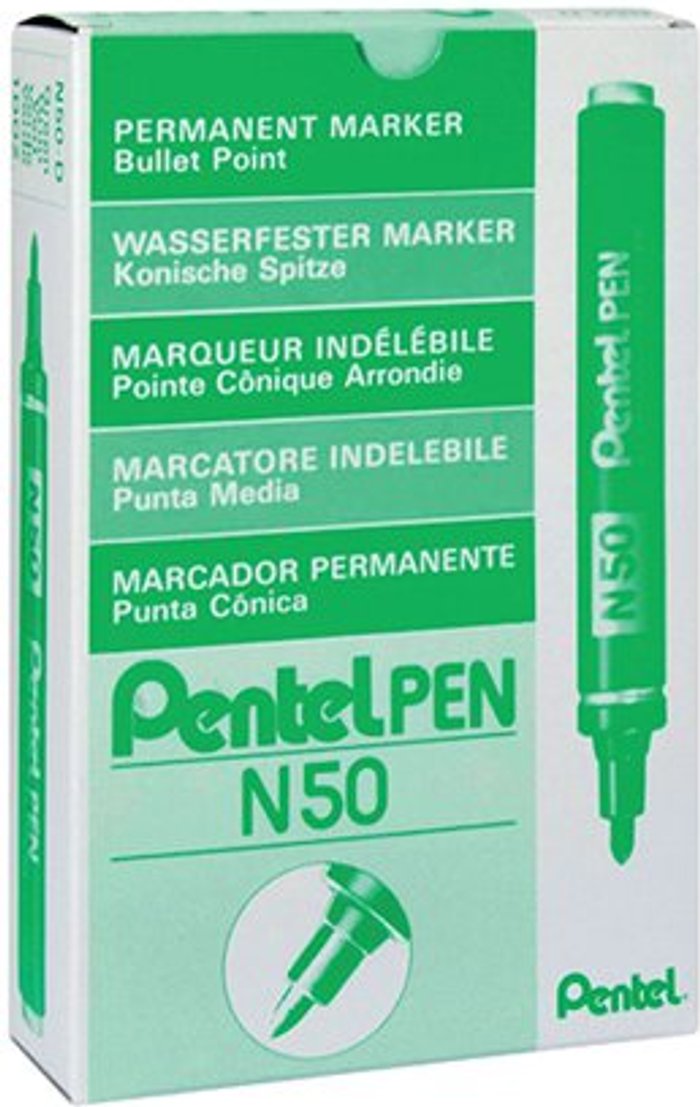 Office Monster | Pentel Pentel N50 Permanent Green Marker Bullet Tip Pack of 12 N50-D Pentel Pentel N50 Permanent Green Marker Bullet Tip Pack of 12 N50-D