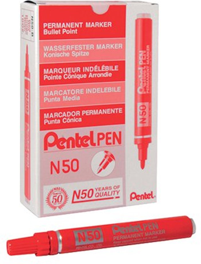Office Monster | Pentel Pentel N50 Permanent Bullet Marker Broad Red 12 Pack N50-B Pentel Pentel N50 Permanent Bullet Marker Broad Red 12 Pack N50-B
