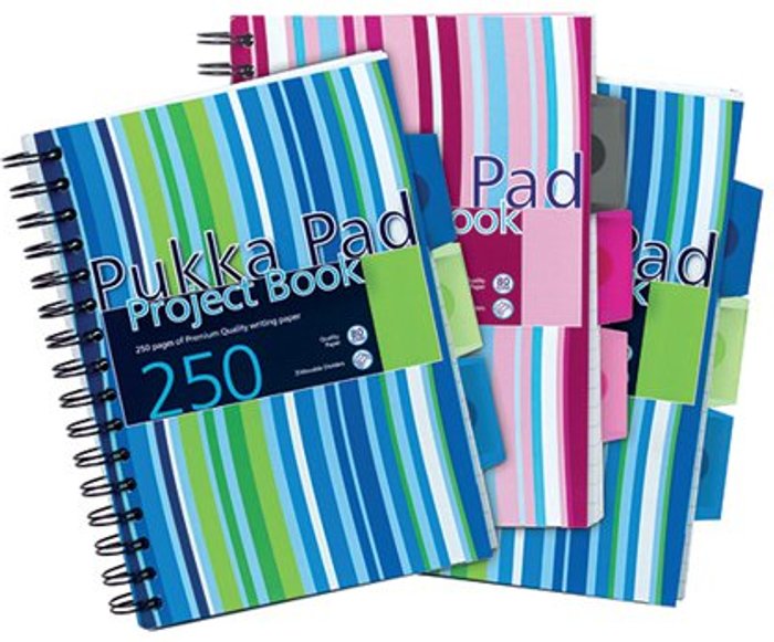 Office Monster | Pukka Pukka Pad Stripes Polypropylene Project Book 250 Pages A5 Blue/Pink (Pack of 3) PROBA5 Pukka Pukka Pad Stripes Polypropylene Project Book 250 Pages A5 Blue/Pink (Pack of 3) PROBA5