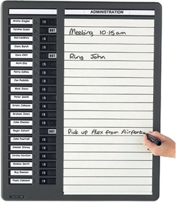 Office Monster | Indesign Indesign 20 Names In/Out and Drywipe Board Grey WPITDW20 Indesign Indesign 20 Names In/Out and Drywipe Board Grey WPITDW20