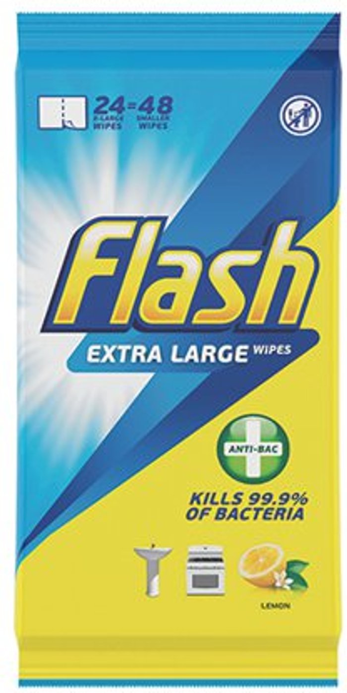 Office Monster | Flash Flash Anti-Bacterial Wipes XL Lemon 24 sheets (Pack of 8) C002500 Flash Flash Anti-Bacterial Wipes XL Lemon 24 sheets (Pack of 8) C002500
